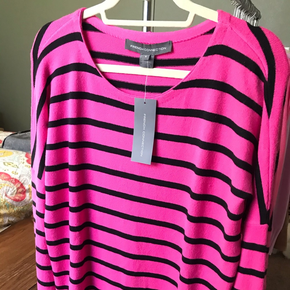 Hot Pink and Black Striped Sweater